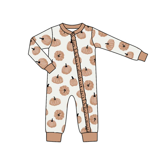 Baby Infant Girls Pumpkin Ruffle Zip Rompers preorder