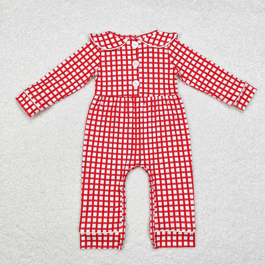 Baby Infant Boys Red Checkered Santas Rompers