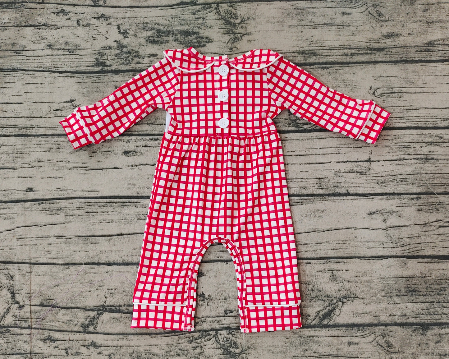 Baby Infant Boys Red Checkered Santas Rompers