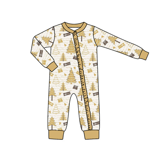 Baby Infant Girls Christmas Tree Golden Zip Rompers preorder