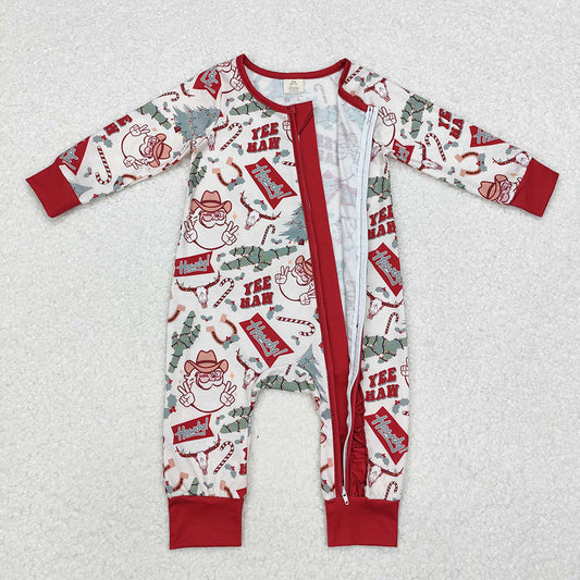 Baby Infant Girls Christmas Western Cactus Santa Bamboo Zip Rompers