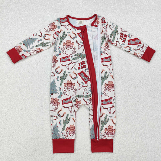 Baby Infant Boys Christmas Western Cactus Santa Bamboo Zip Rompers