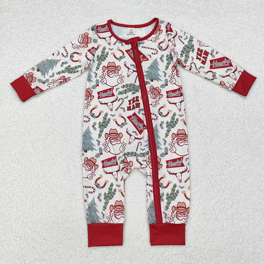 Baby Infant Boys Christmas Western Cactus Santa Bamboo Zip Rompers