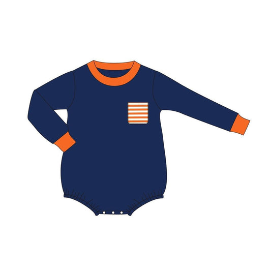 Baby Infant Boys Navy Pocket Long Sleeve Rompers preorder