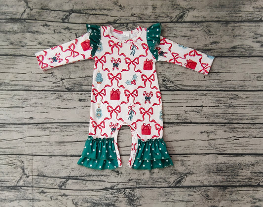 Baby Infant Girls Christmas Bows Gifts Long Sleeve Rompers