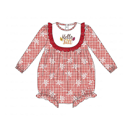 Baby Infant Girls Hello Fall Checkered Long Sleeve Rompers preorder