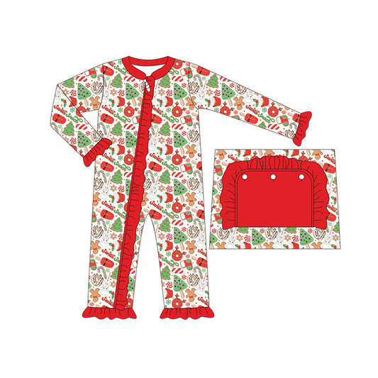 Baby Infant Girls Christmas Tree Gingerbread Zip Long Sleeve Rompers preorder