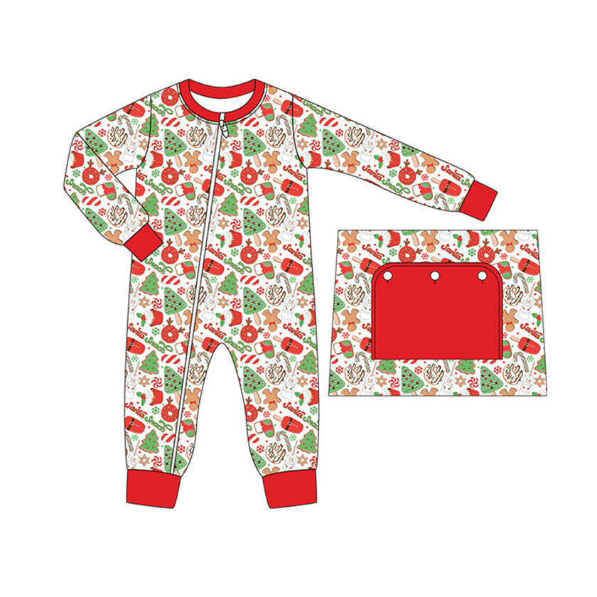 Baby Infant Boys Christmas Tree Gingerbread Zip Long Sleeve Rompers preorder