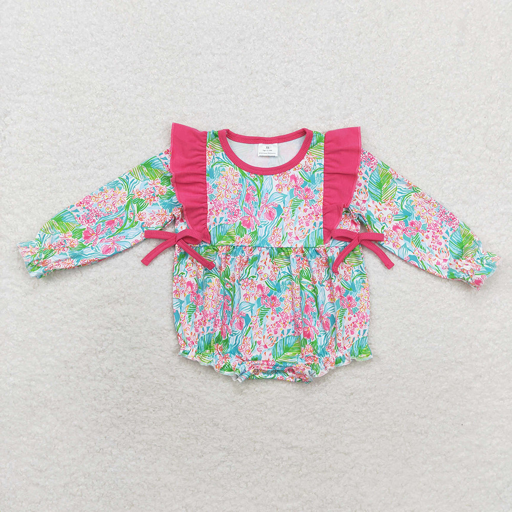 Baby Infant Girls Hotpink Seaweed Bows Long Sleeve Rompers