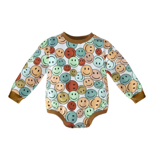 Baby Infant Boys Smile Brown Long Sleeve Rompers preorder