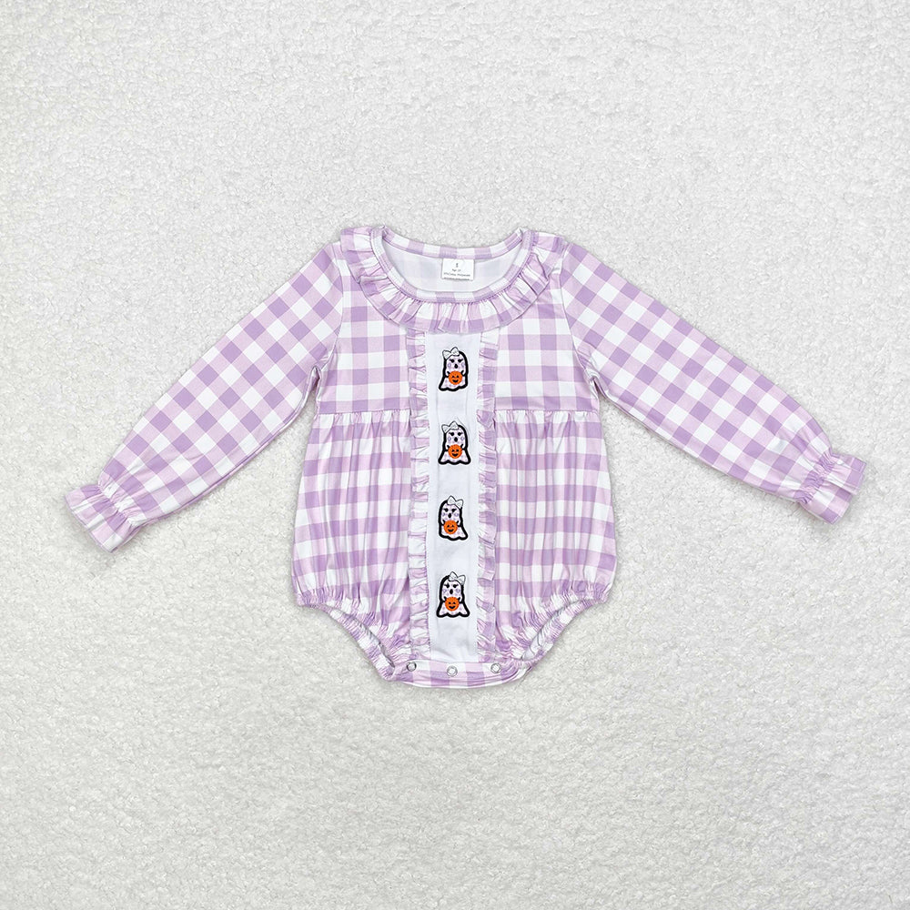 Sibling Sisters Lavender Checkered Ghost Halloween Clothes Sets