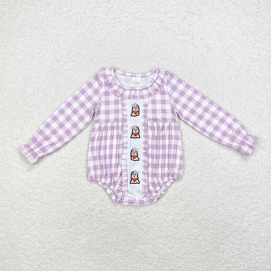 Baby Infant Girls Lavender Checkered Ghost Long Sleeve Rompers