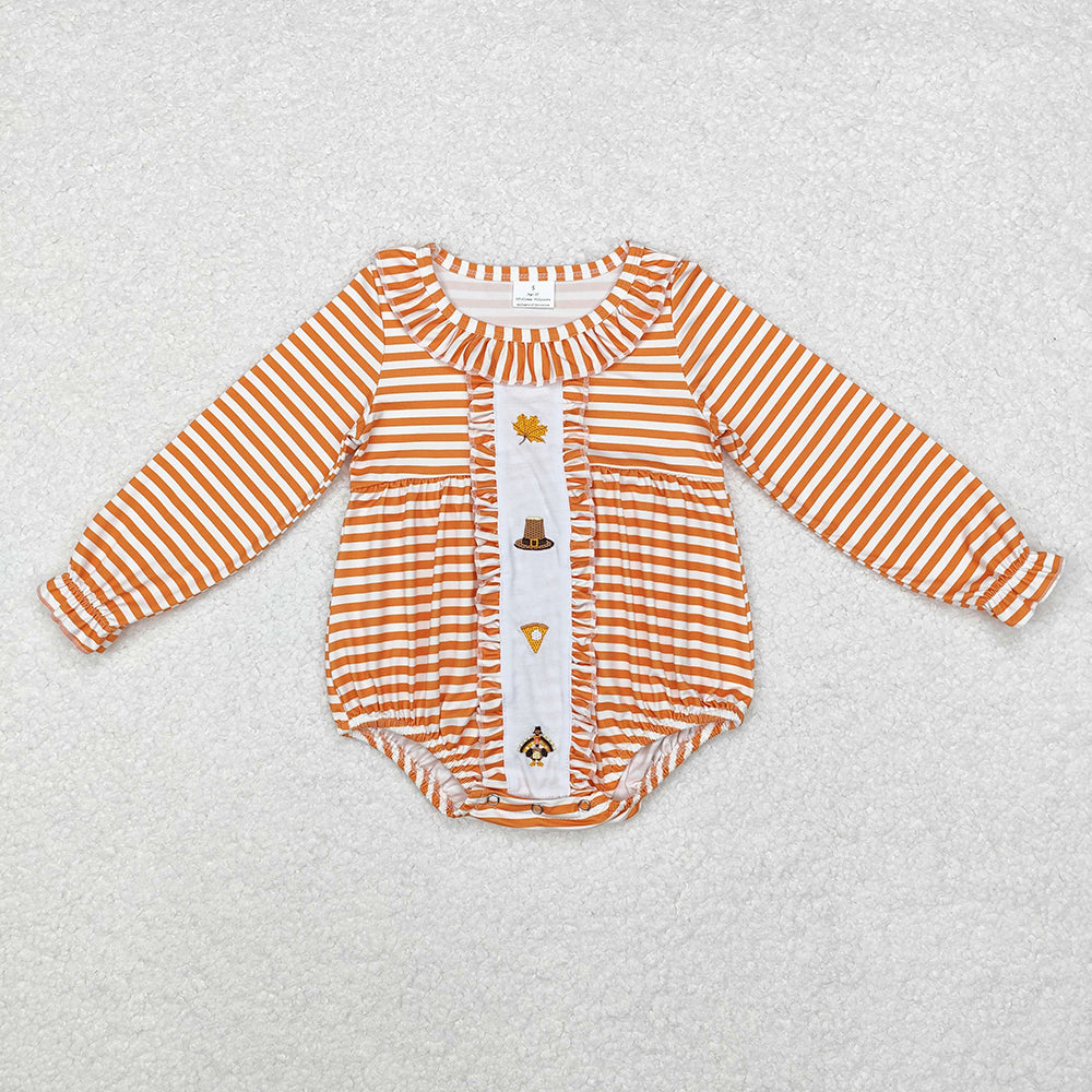 Baby Infant Girls Orange Stripes Turkey Long Sleeve Rompers