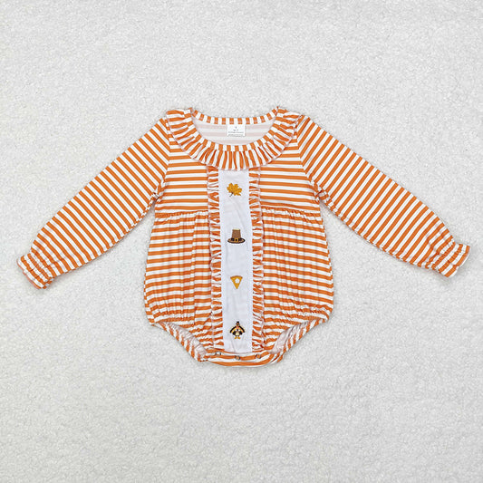 Baby Infant Girls Orange Stripes Turkey Long Sleeve Rompers