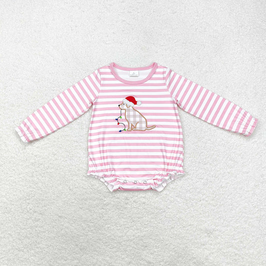 Baby Infant Girls Christmas Stripes Dog Long Sleeve Rompers