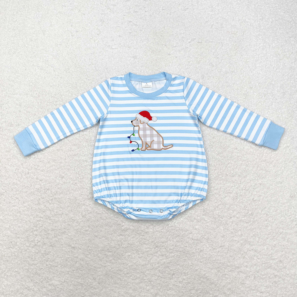 Baby Infant Boys Christmas Stripes Dog Long Sleeve Rompers