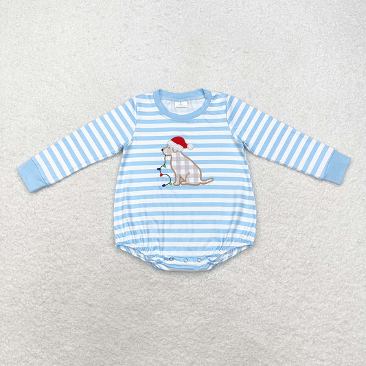 Baby Infant Boys Christmas Stripes Dog Long Sleeve Rompers