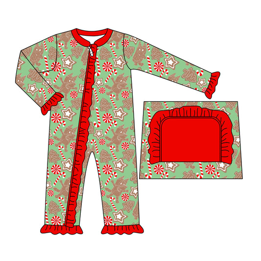 Baby Infant Girls Christmas Dog Candy Cane Zip Long Sleeve Rompers preorder