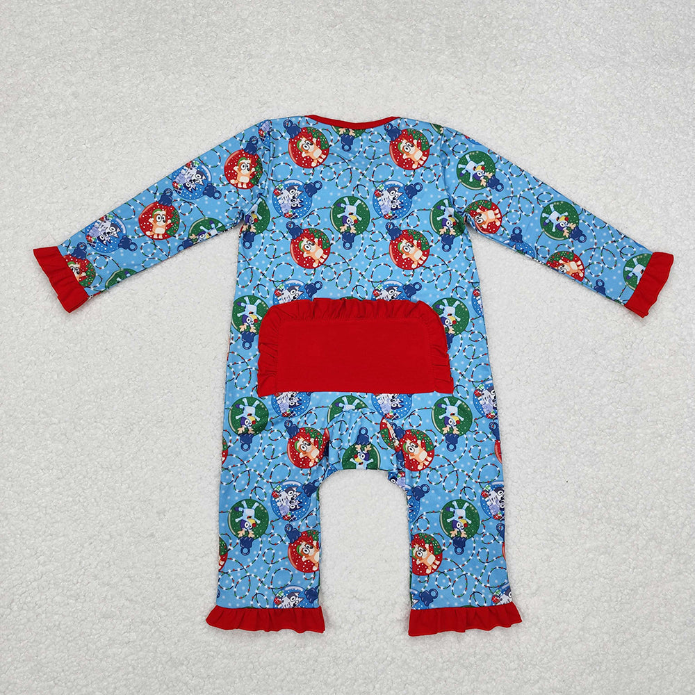 Baby Infant Girls Christmas Dogs Long Sleeve Zip Rompers