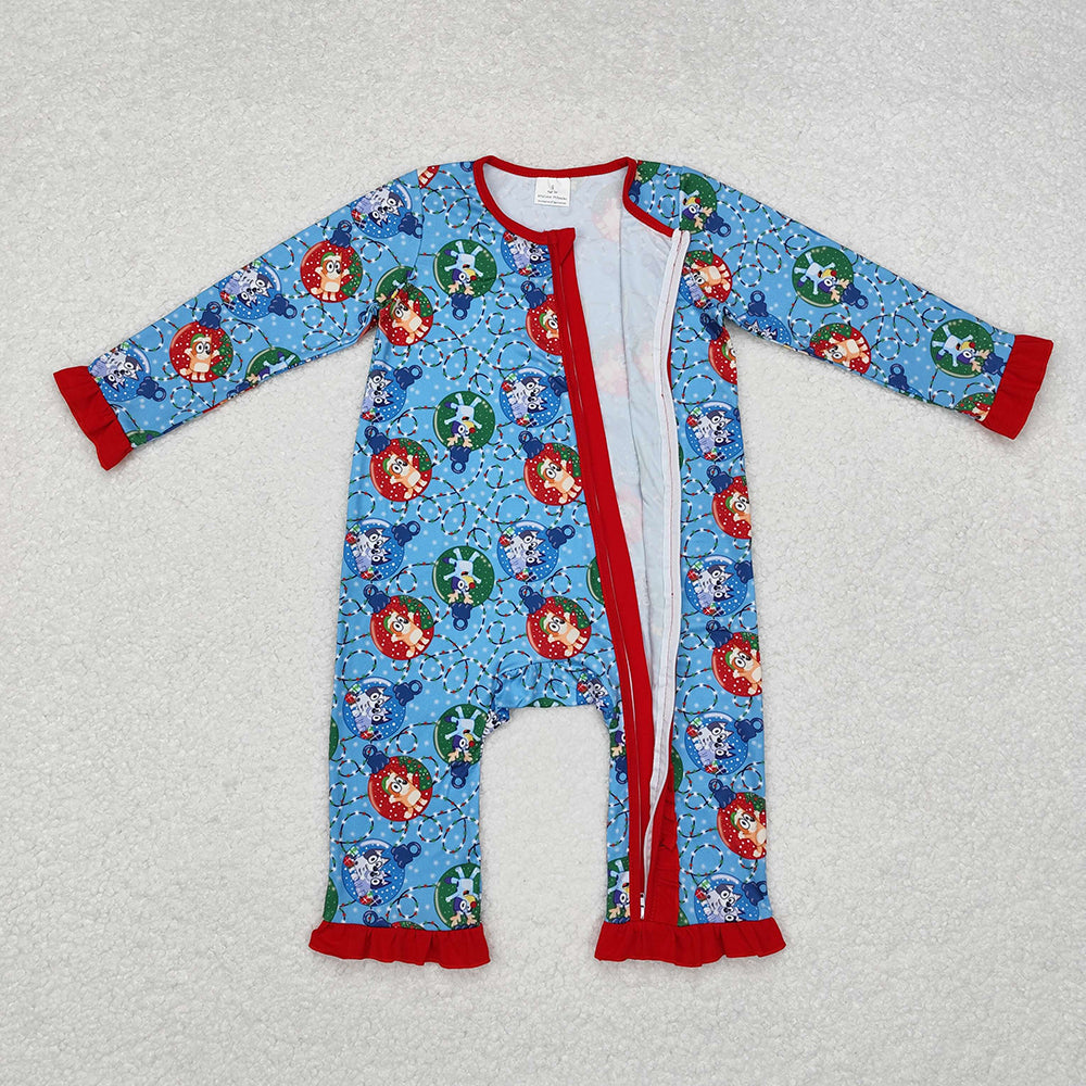 Baby Infant Girls Christmas Dogs Long Sleeve Zip Rompers