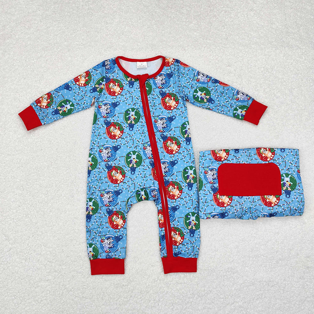 Baby Infant Boys Christmas Dogs Long Sleeve Zip Rompers