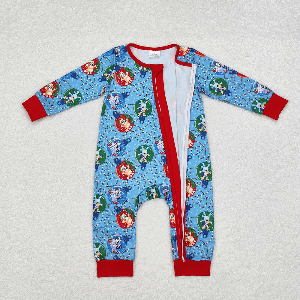 Baby Infant Boys Christmas Dogs Long Sleeve Zip Rompers