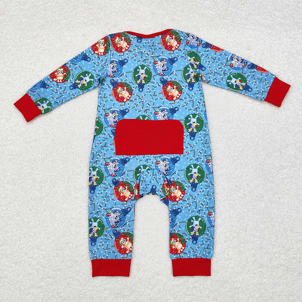 Baby Infant Boys Christmas Dogs Long Sleeve Zip Rompers