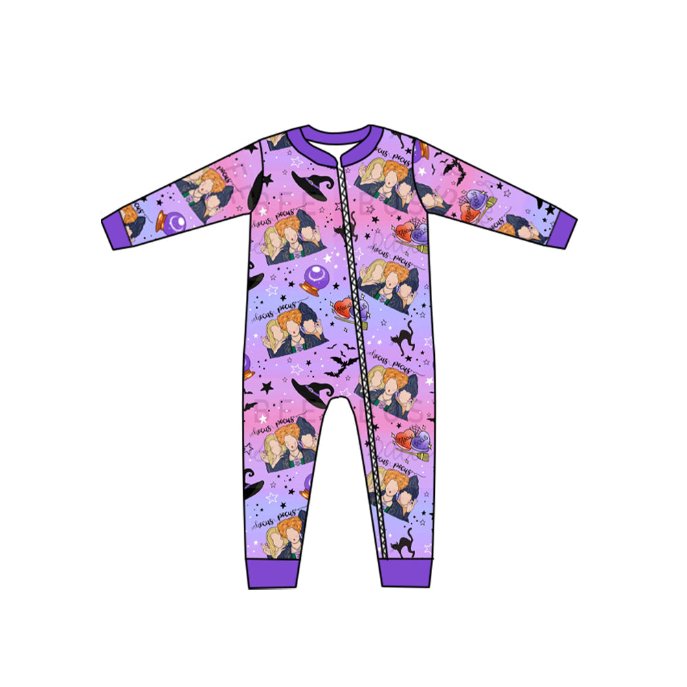 Baby Infant Girls Halloween Purple Witches Long Sleeve Zip Rompers preorder