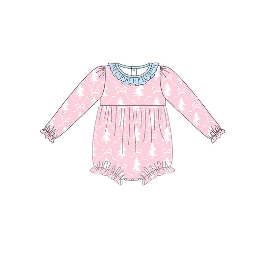 Baby Infant Girls Pink Christmas Tree Long Sleeve Rompers preorder