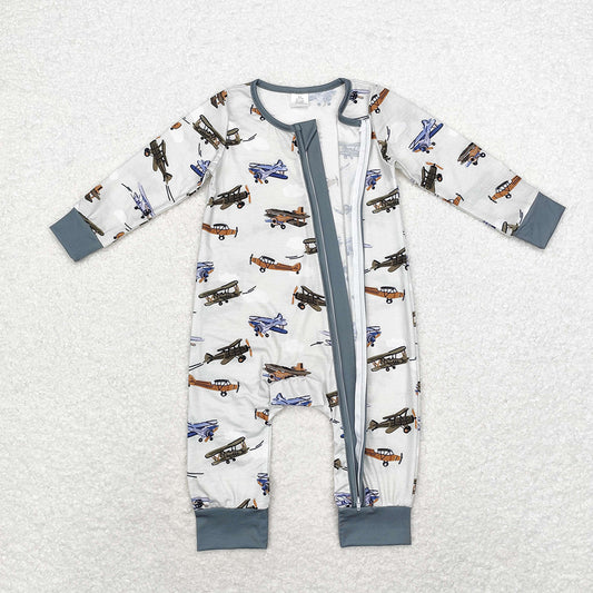 Baby Infant Boys Planes Bamboo Zip Rompers