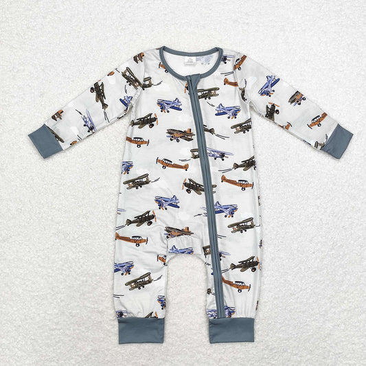 Baby Infant Boys Planes Bamboo Zip Rompers