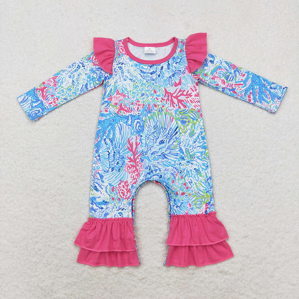 Baby Infant Girls Pink Seaweed Long Sleeve Rompers