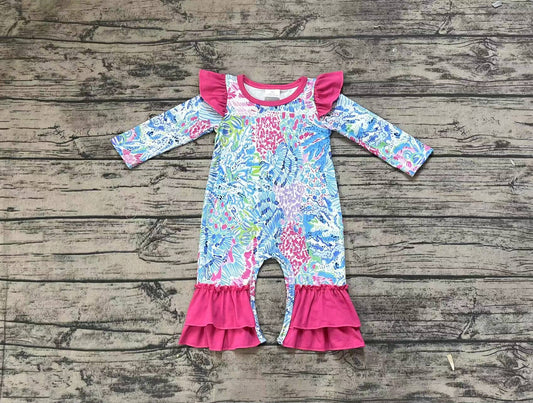 Baby Infant Girls Pink Seaweed Long Sleeve Rompers