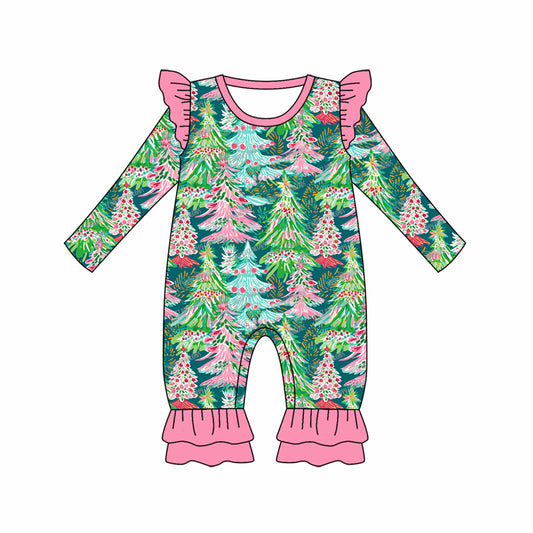 Baby Infant Girls Christmas Colorful Trees Long Sleeve Rompers preorder