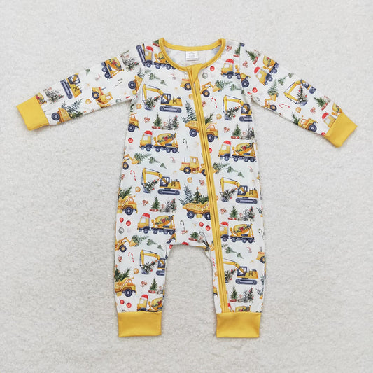 Baby Infant Boys Digger Christmas Tree Long Sleeve Bamboo Rompers