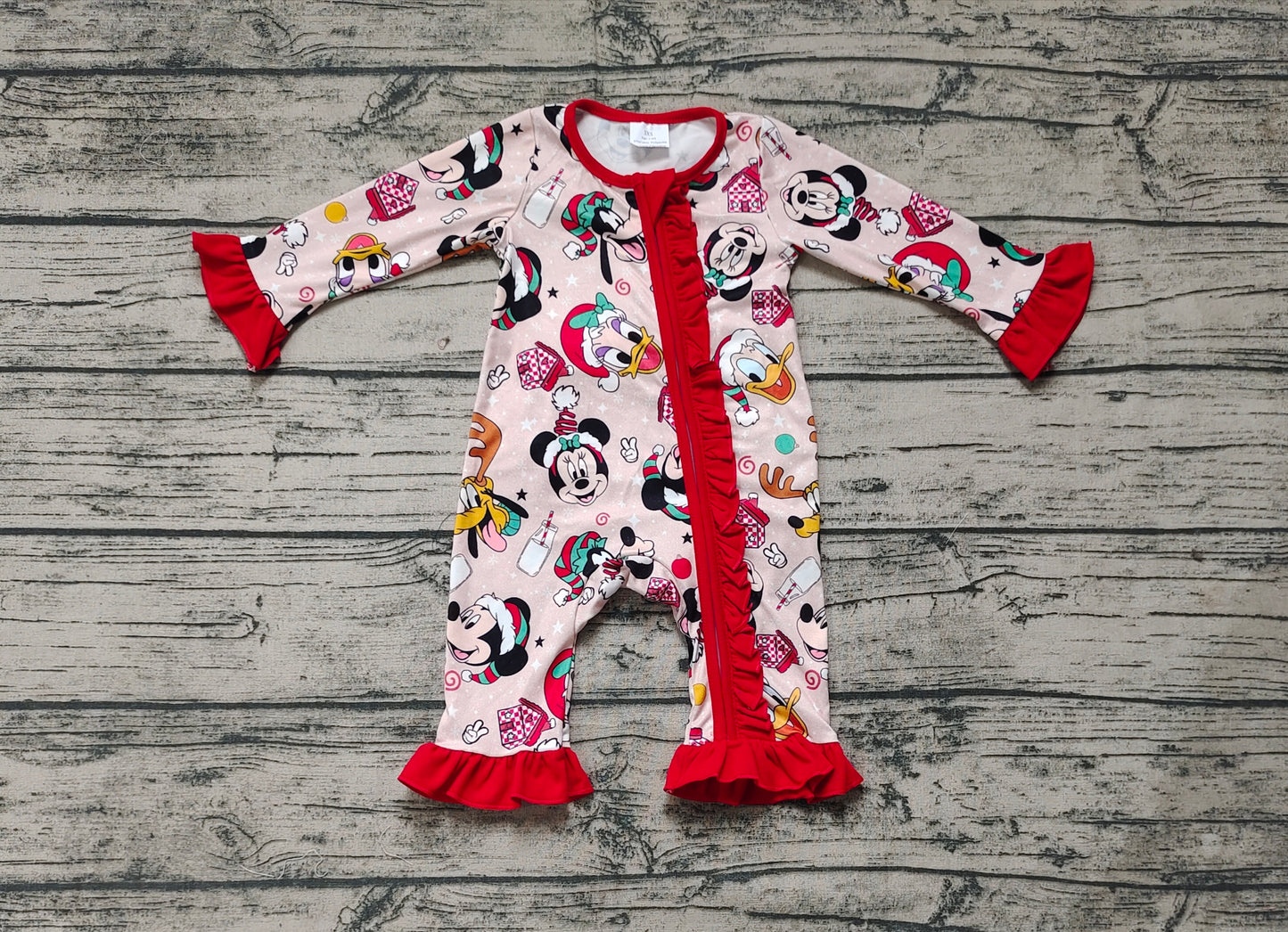 Baby Infant Girls Christmas Cartoon Deer Long Sleeve Ruffles Rompers