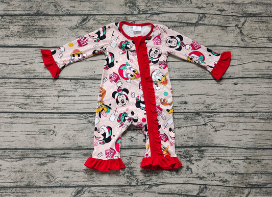 Baby Infant Girls Christmas Cartoon Deer Long Sleeve Ruffles Rompers