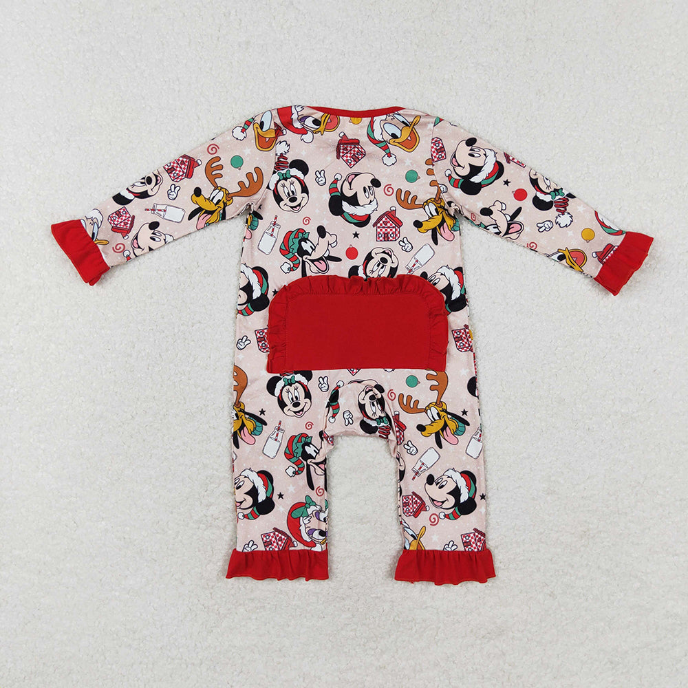 Baby Infant Girls Christmas Cartoon Deer Long Sleeve Ruffles Rompers
