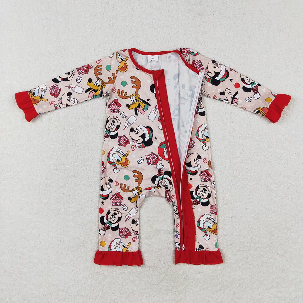 Baby Infant Girls Christmas Cartoon Deer Long Sleeve Ruffles Rompers