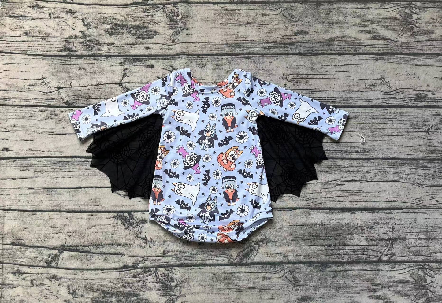 Baby Infant Girls Halloween Dogs Bats Long Sleeve Rompers