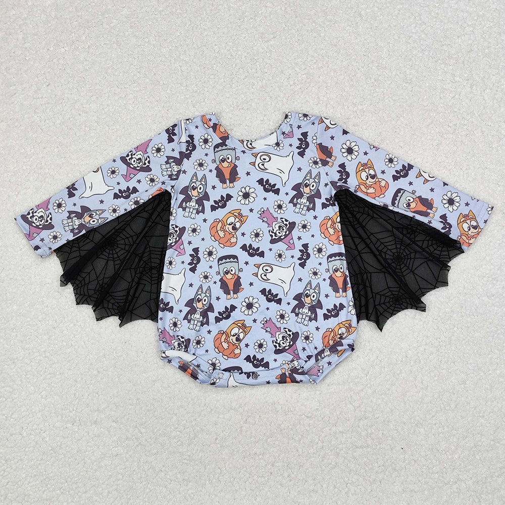 Baby Infant Girls Halloween Dogs Bats Long Sleeve Rompers