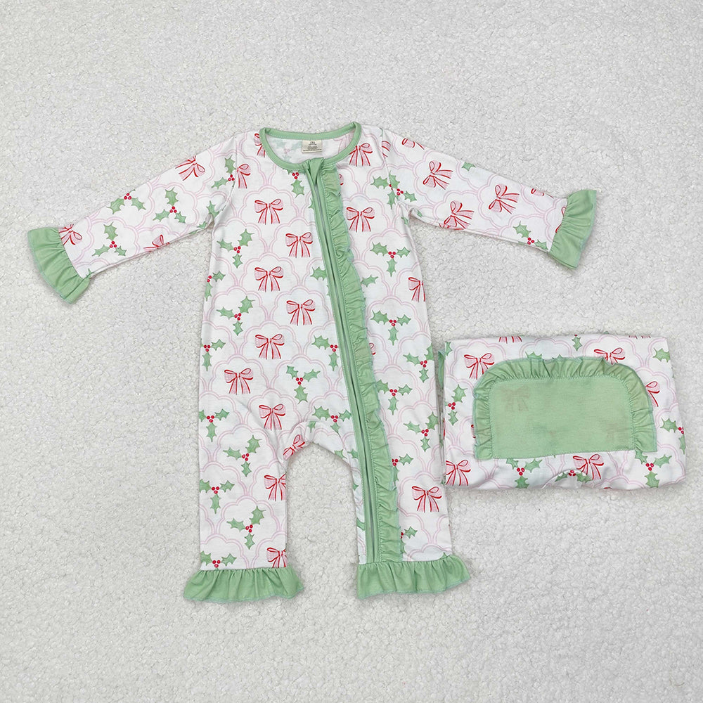 Family Mommy Baby Girls Christmas Bows Holly Pajamas Clothes Sets