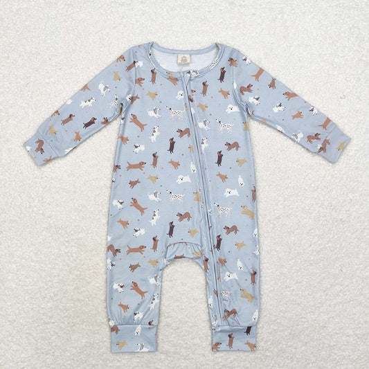 Baby Infant Toddler Blue Dogs Bamboo Zip Rompers