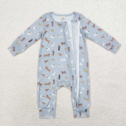 Baby Infant Toddler Blue Dogs Bamboo Zip Rompers