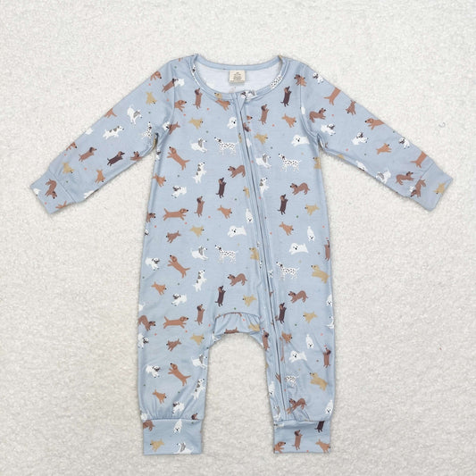USA Shop Baby Infant Toddler Blue Dogs Bamboo Zip Rompers