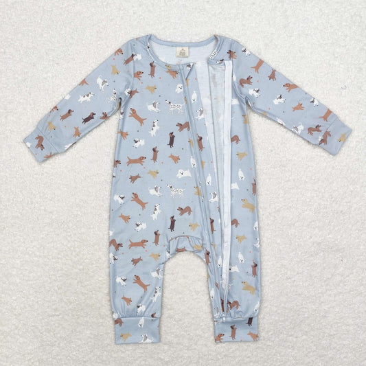 USA Shop Baby Infant Toddler Blue Dogs Bamboo Zip Rompers