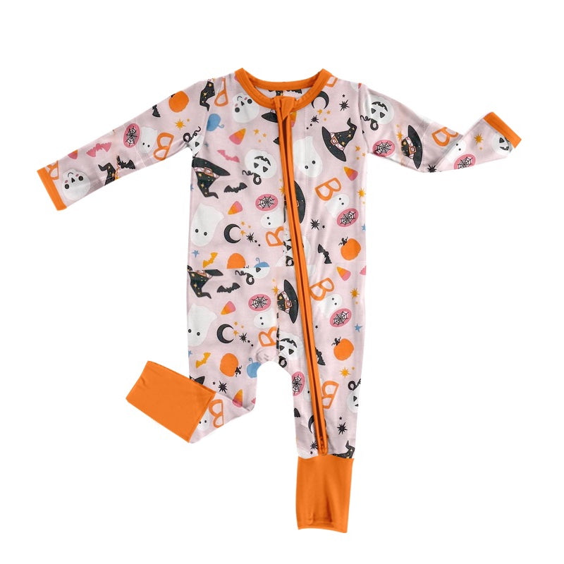 Baby Infant Toddler Halloween Ghost Pumpkins Zip Rompers preorder