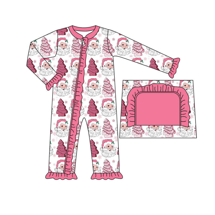 Baby Infant Toddler Girls Christmas Pink Santa Zip Rompers preorder