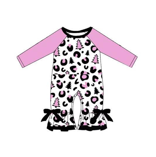 Baby Infant Girls Christmas Tree Leopard Rompers preorder