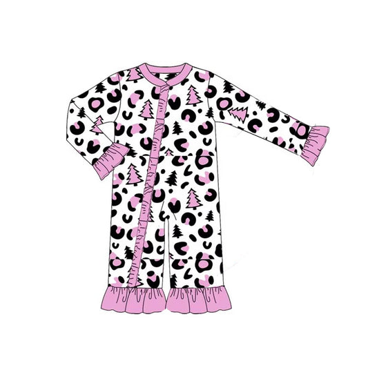 Baby Infant Girls Christmas Tree Leopard Zip Rompers preorder